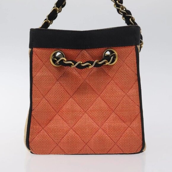 CHANEL Matelasse Chain Hand Bag Raffia Orange Gold CC Auth 130503 - Picture 3 of 15